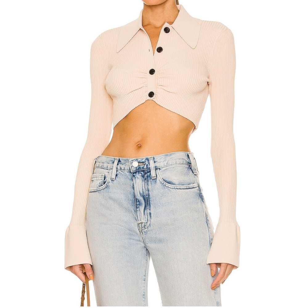 ALC Multicolored Fitted Crop Top with Notched Collar